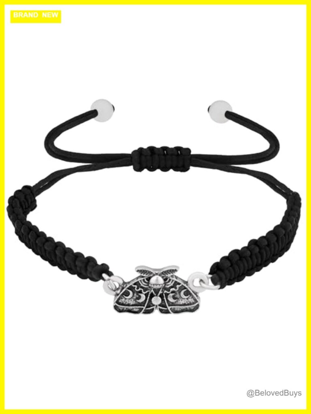 Luna Moth Black Braided Bracelet Gothic Emo Grunge Adjustable Rope